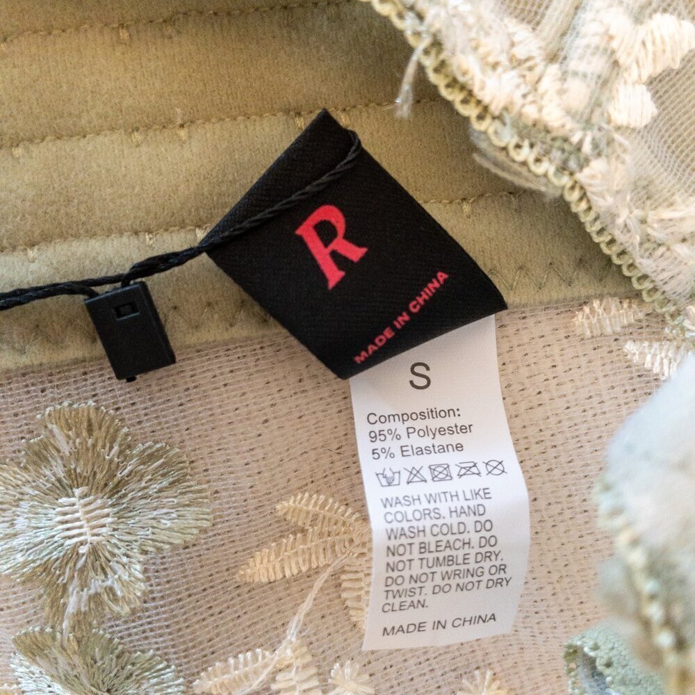 Sheer Floral Embroidered Mesh Crop Top | Size S | Sage Green Puff Sleeve | NWT - Picture 4 of 4